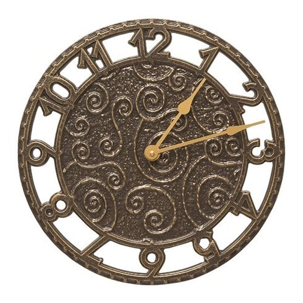 Flourish 14-in Indoor Outdoor Wall Clock (French Bronze) - Bronze