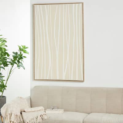 Beige Wooden Vertical Line Abstract Framed Wall Art with Brown Wooden Frame