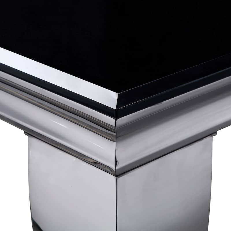 Furniture of America Pizo Glam 79-inch Chrome Leg Glass Top Dining Table