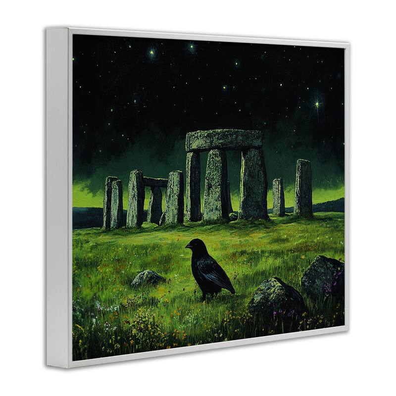 Stupell Crow & Stonehenge at Night Framed Giclee Art Design By Tom Crehan