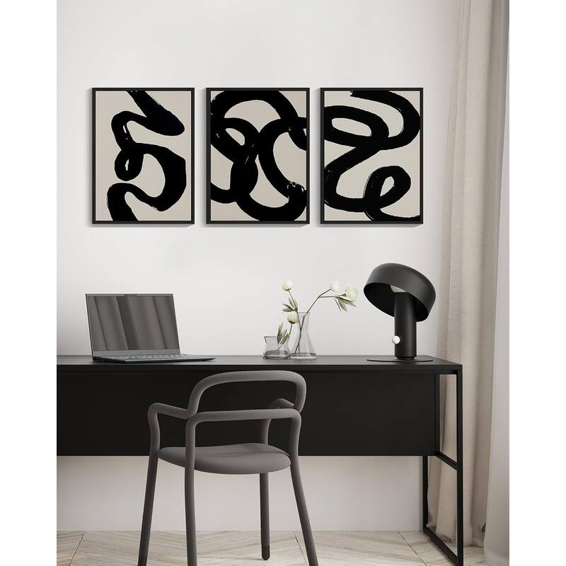 Black Abstract Wall Art Ink Wash Minimalist Lines