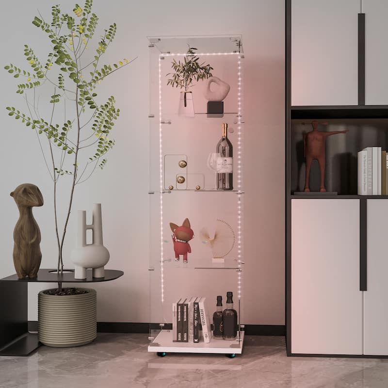 Tempered Glass Display Cabinet, Storage Cabinet, File Cabinet, Tempered Glass Top, Bluetooth LED Light Strip, with Door Lock