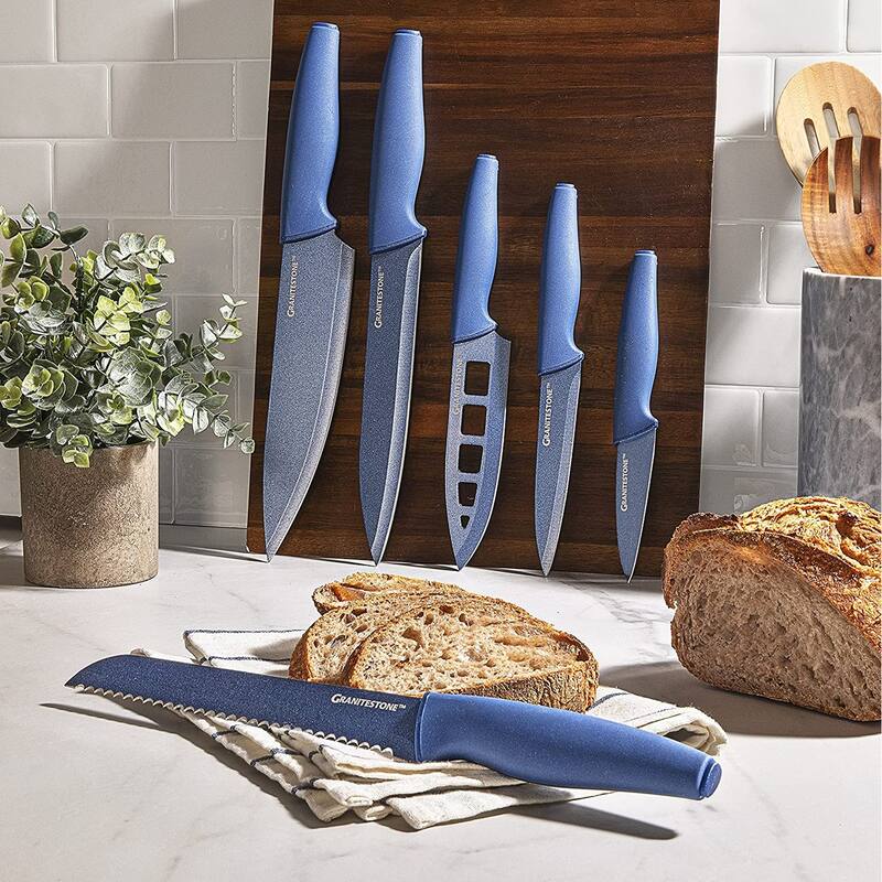 Granitestone Nutriblade 6 Piece Blue Stainless Steel Knives with Easy Grip Handle