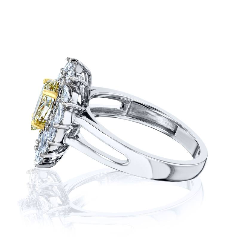 Kobelli 1.92 Carats Fancy Yellow & White Diamond Certified 18k Solid Gold Sol Ring (GIA)
