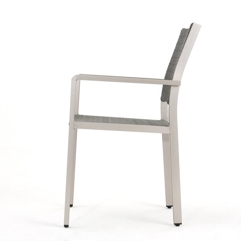 Outdoor Wicker Dining Chairs Set of 2, Gray Rattan Style with Aluminum Frame, Weather Resistant Design for Patio Garden Use