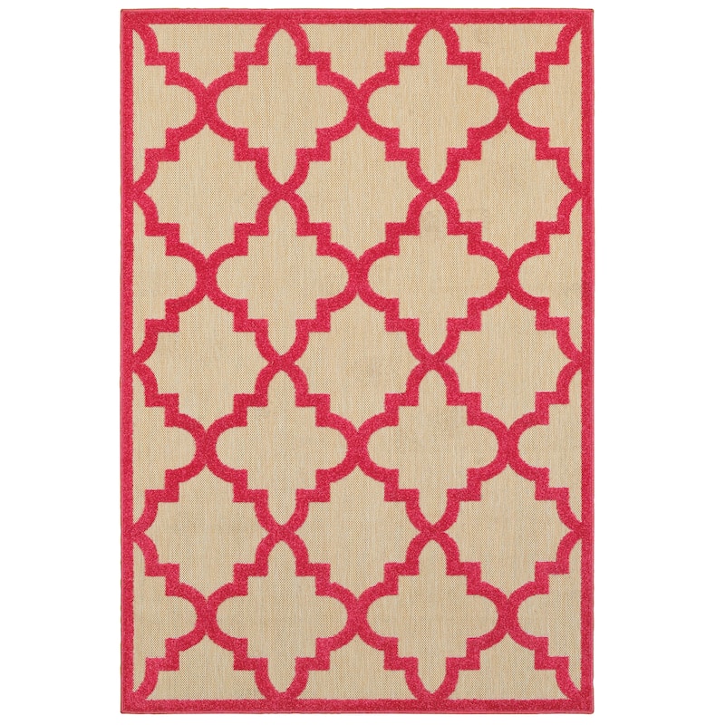 Cincinnati Sand Pink Geometric Lattice Outdoor Casual Area Rug