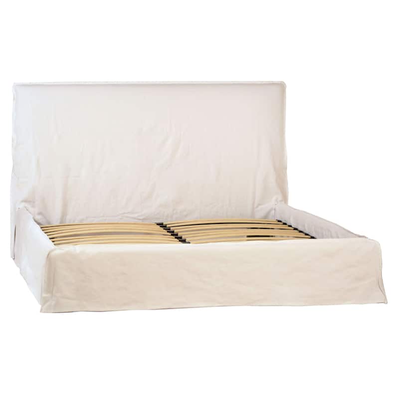 Stetson Ivory Linen Upholstered Slipcover Style Platform Panel Bed, Eastern King - King