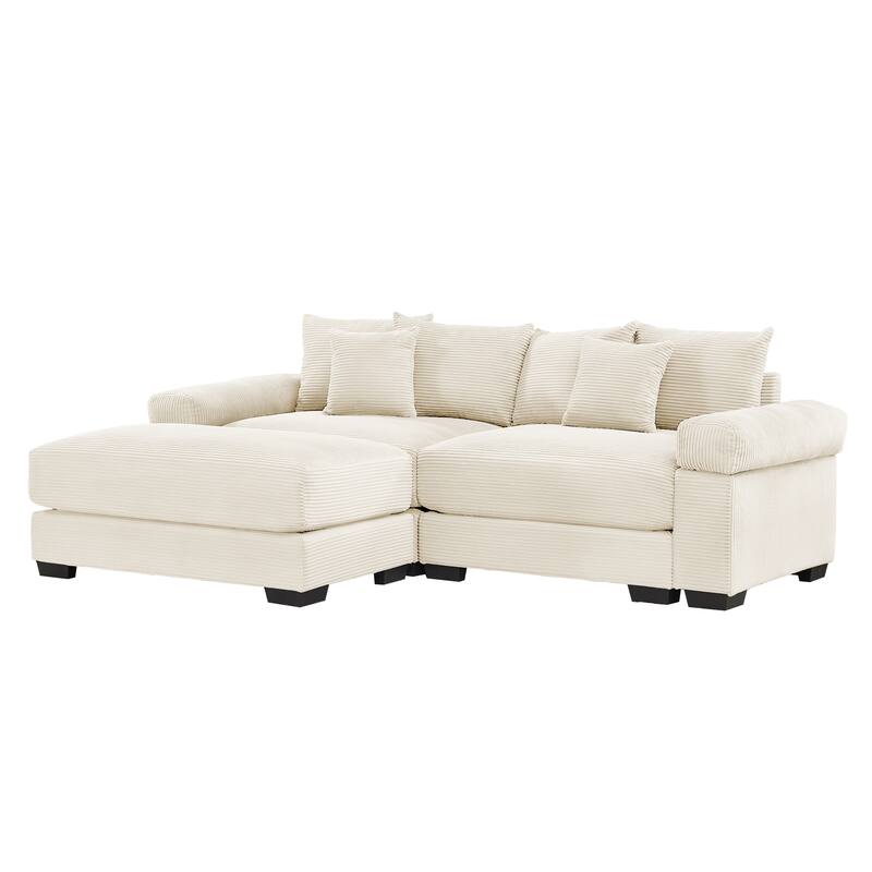 GDFStudio - Corduroy 2-Seater 92" Cloud Modular Sectional Couch with Ottoman