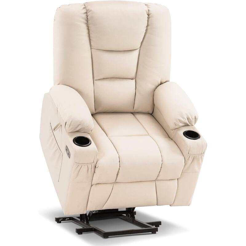 MCombo Power Lift Recliner Chair with Massage and Heat for Elderly, Extended Footrest, USB Ports, Faux Leather(Medium)