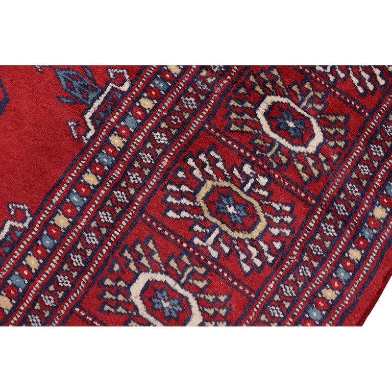 Southwestern Bokhara Darnell Red Blue Hand Knotted Rug - 4'1'' x 6'1''