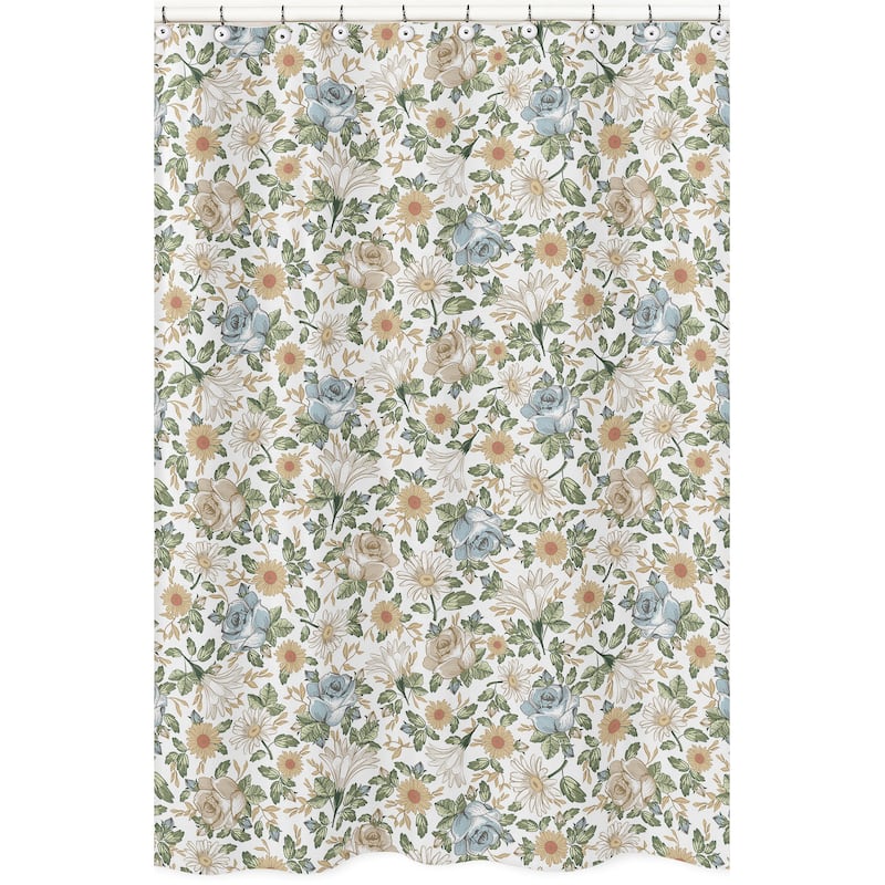 Vintage Floral Blue Yellow Bath Fabric Shower Curtain Green Gold Orange Taupe Beige White Shabby Chic Boho Bohemian Farmhouse