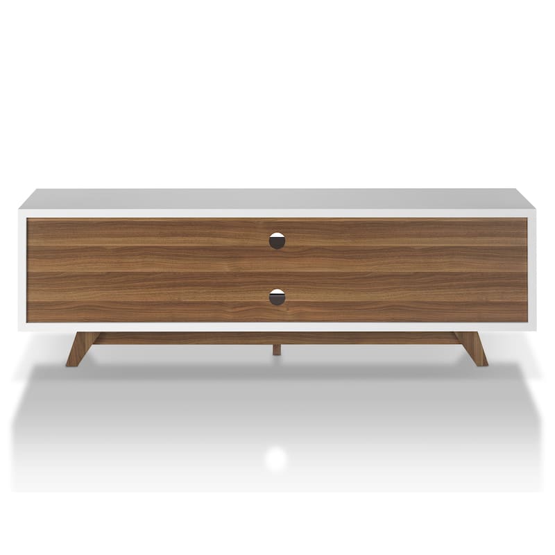 DH BASIC Mid-Century Modern White and Walnut 62-inch Wide 6-Shelf TV Stand by Denhour
