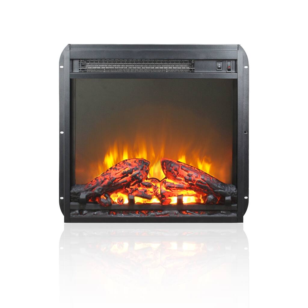18 Inch Electric Fireplace Insert, Ultra Thin Heater With Log Set & Realistic Flame, Overheating Protection