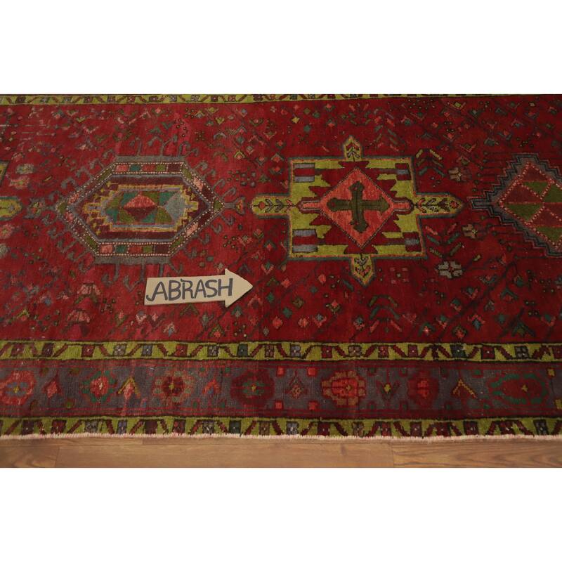 Hand Knotted Oriental 100% Wool Carpet Traditional Geometric Red Heriz Runner Rug - 11' 2'' X 3' 8''