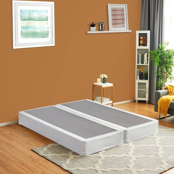 slide 1 of 9, Onetan 4-Inch Wooden Box Spring, Low Profile Split Bed Foundation Ideal for Mattress, No Assembly Needed, White & black.