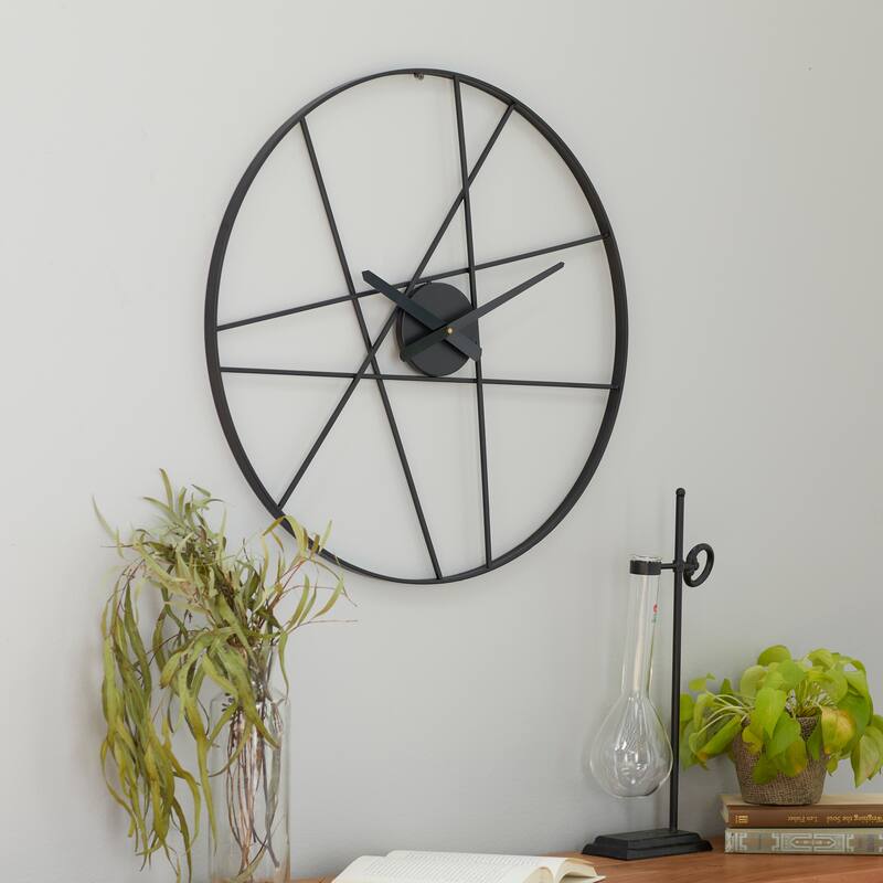 Black Iron Simple Modern Contemporary Abstract Round Wall Clock 24" - 24 x 2 x 24 - 24 x 2 x 24 - Black