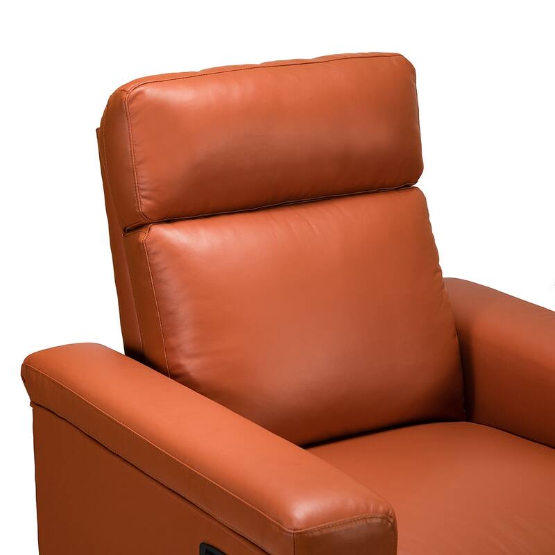 Alicia 34.65" Wide Contemporary Classic Genuine Leather Power Recliner With USB Port