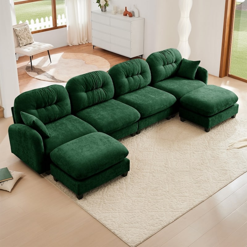 140" Premium Modular Chenille Sectional U-shaped Sofa with Movable Ottomans - Green