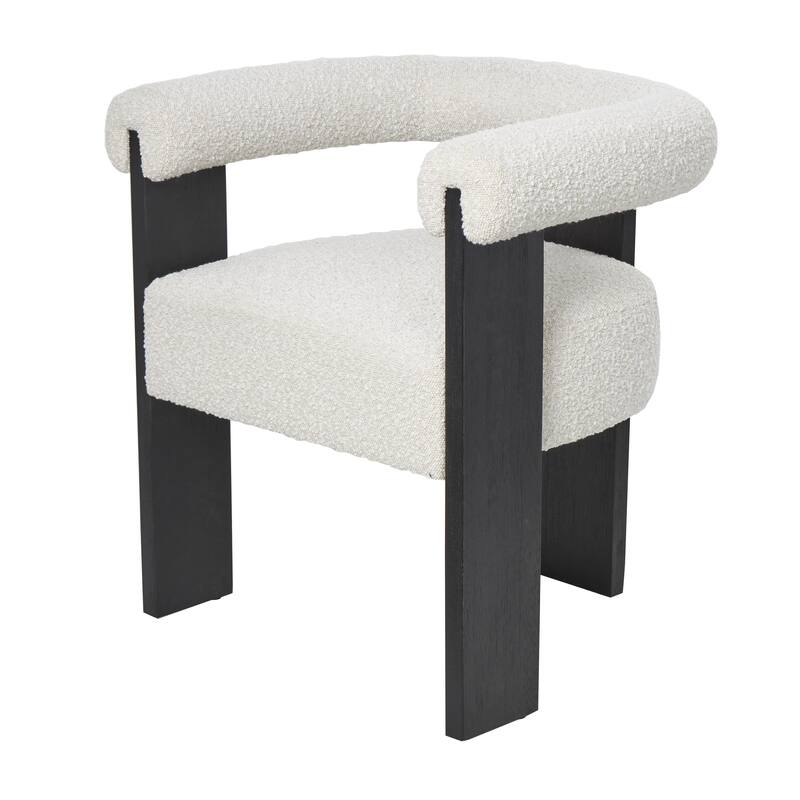 Cream Polyester Curved Back Mid Century Modern Round Boucle Living Room Accent Chair with Brown, Light Brown or Black Wood Frame
