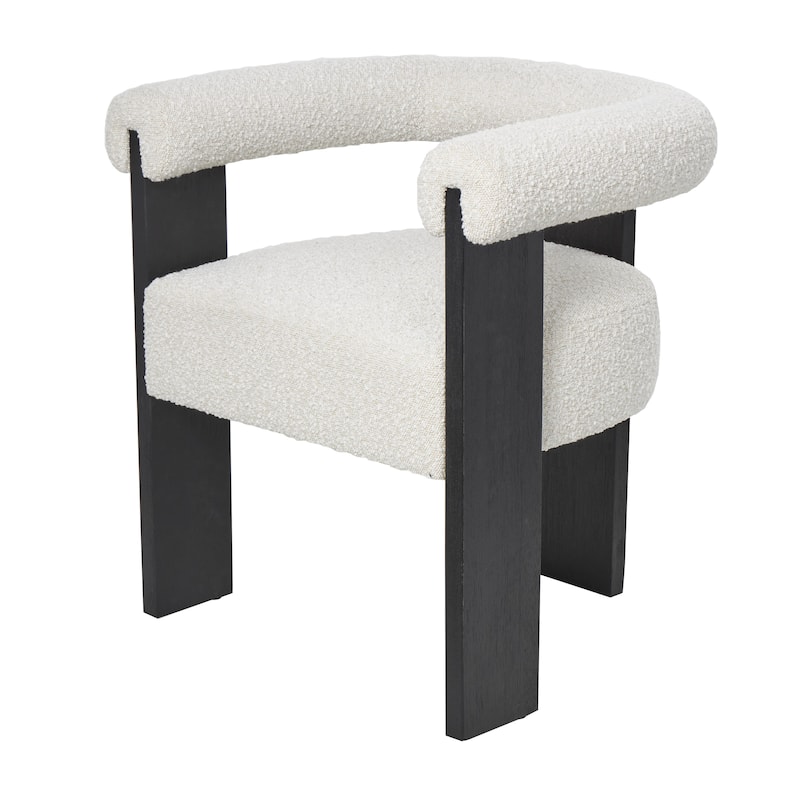 Polyester Curved Back Mid Century Modern Round Boucle Living Room Accent Chair - Cream or White - Roche River Decor - White-Black