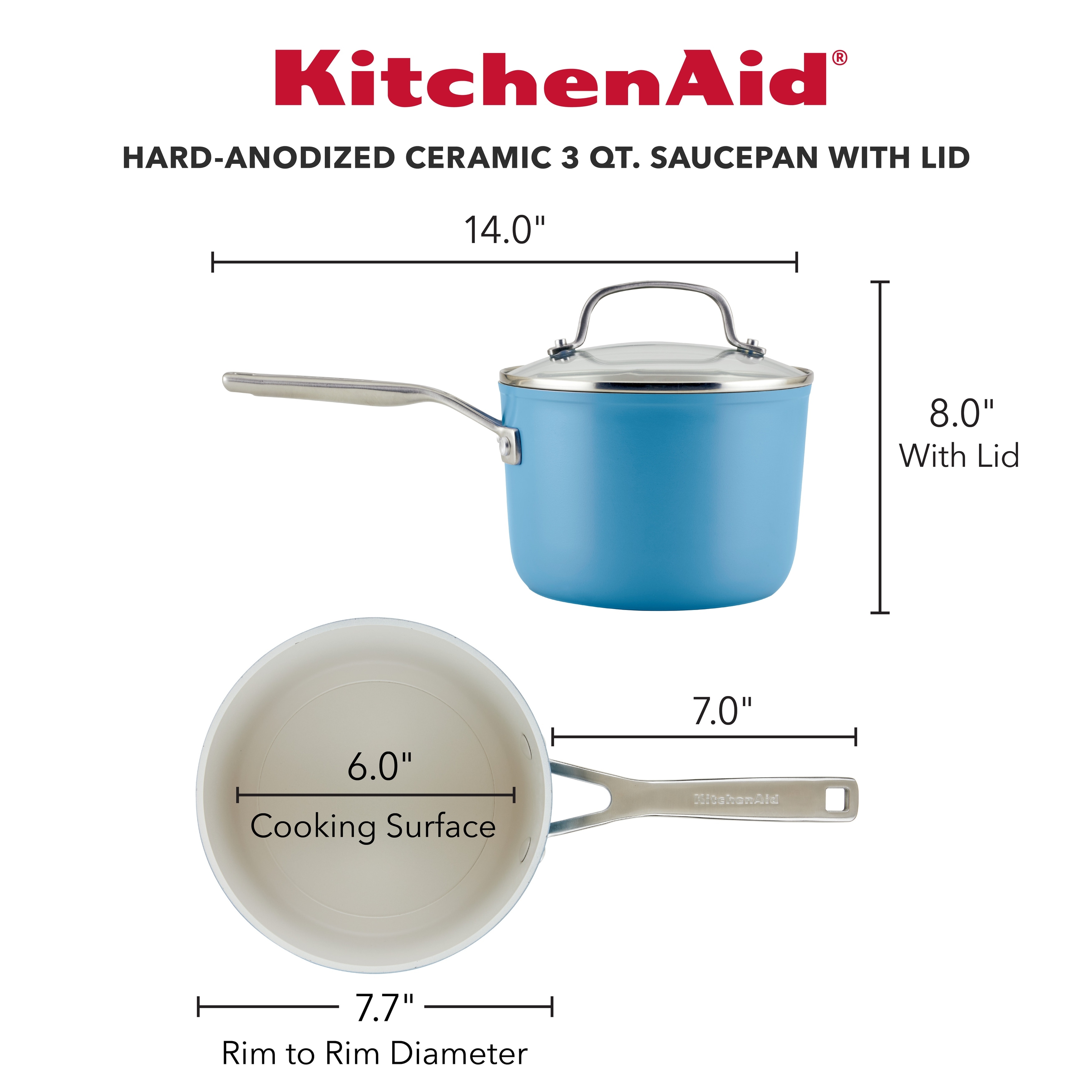 KitchenAid Hard Anodized Ceramic Nonstick Cookware Sauce Pan, 3-Quart - On  Sale - Bed Bath & Beyond - 37960444