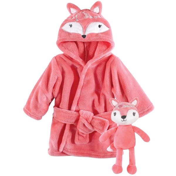 slide 1 of 1, Hudson Baby Infant Girl Plush Bathrobe and Toy Set, Boho Fox, One Size - Boho Fox - One Size One Size - Boho Fox