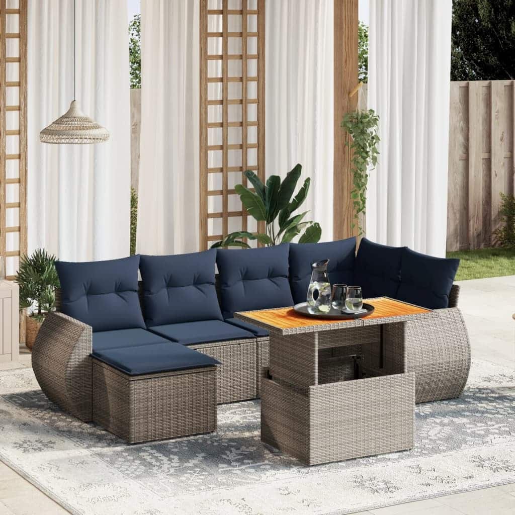 vidaXL Patio Sofa Set with Cushions Outdoor Furniture 7 Piece Poly Rattan - 24.4 x 24.4 x 27.2