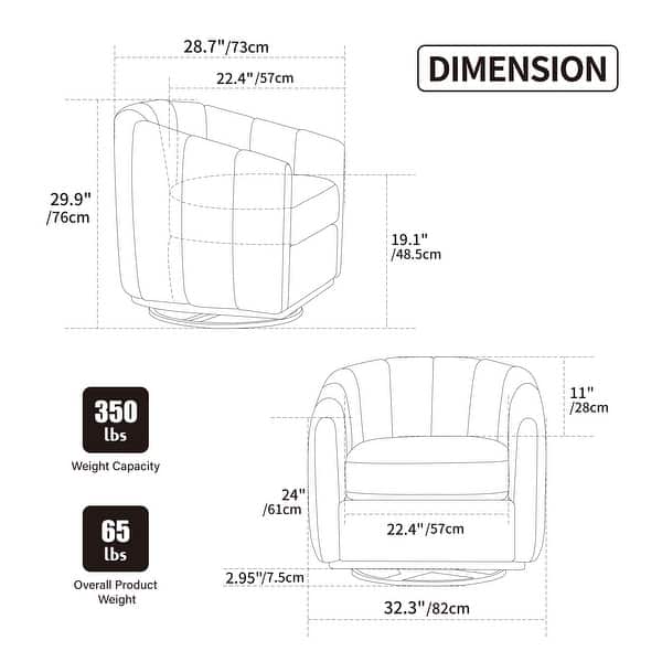 Boucle Modern 360° Swivel Barrel Chair with Chenille Cushions and Pocket Spring Seat