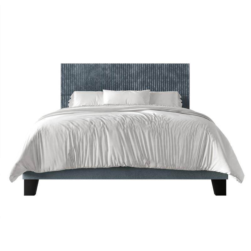 CraftPorch Corduroy Mid-Century Modern Velvet Platform Bed - Light Blue - Twin
