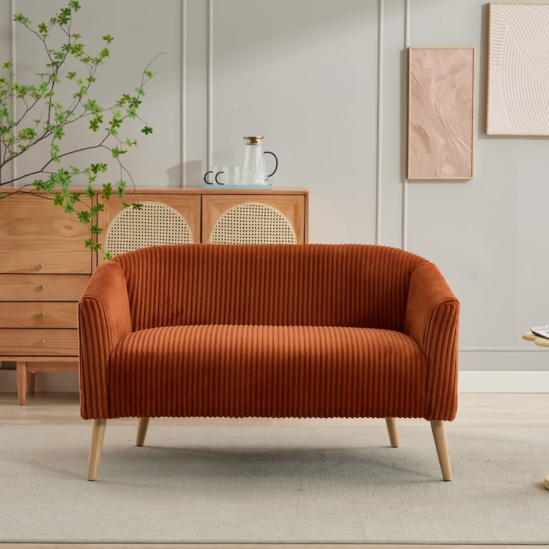 50.78" Modern Loveseat Couch Sofa, Corduroy Fabric Upholstered 2-Seat Sofa, Loveseat with Wooden Walnut Legs