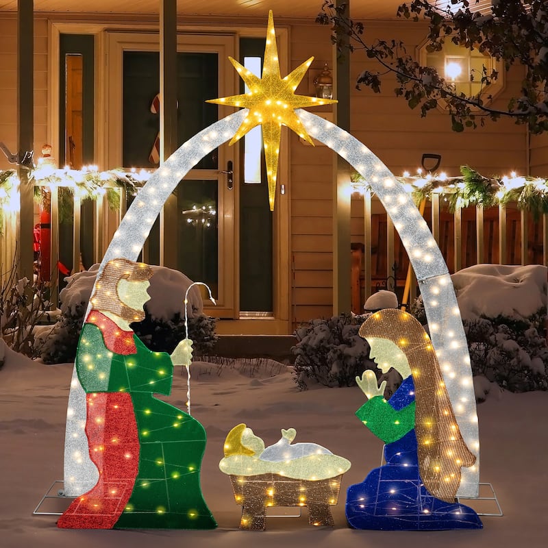 Nativity Scene Christmas Light Outdoor Decoration - Gold
