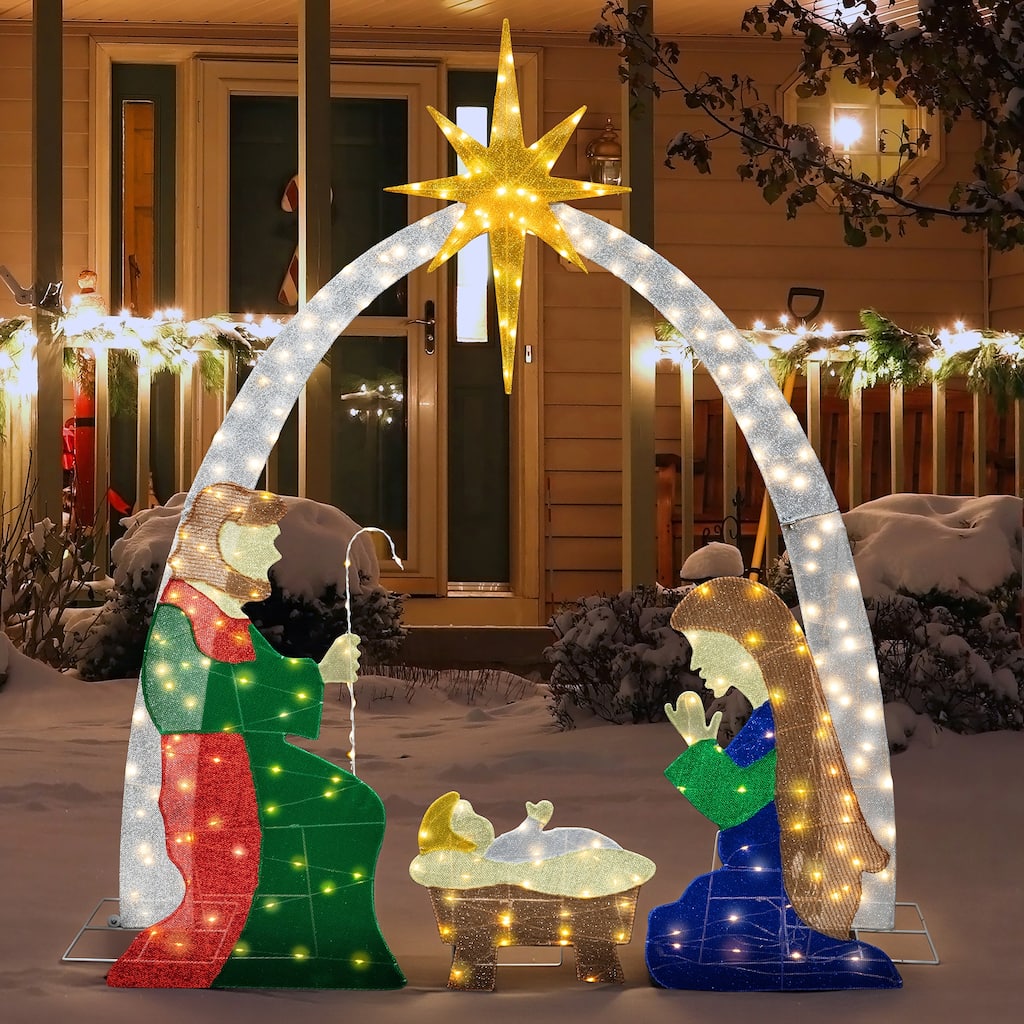 Nativity Scene Christmas Light Outdoor Decoration - Gold