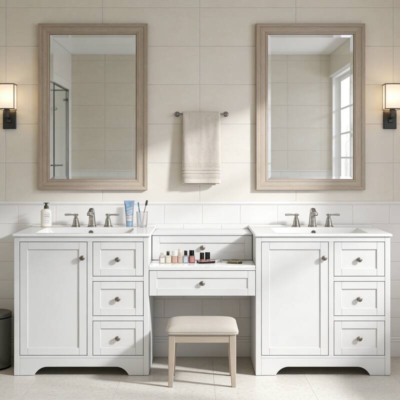 Christopher Knight Home - Wooden 84 Inches Double Sink Bathroom Vanity (Separate Sink) with Engineered Stone Countertop