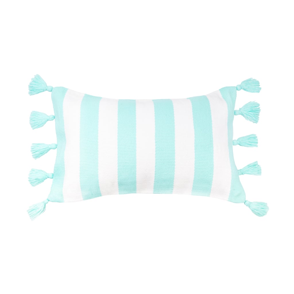 Cabana Aqua Stripes Tassels Pillow