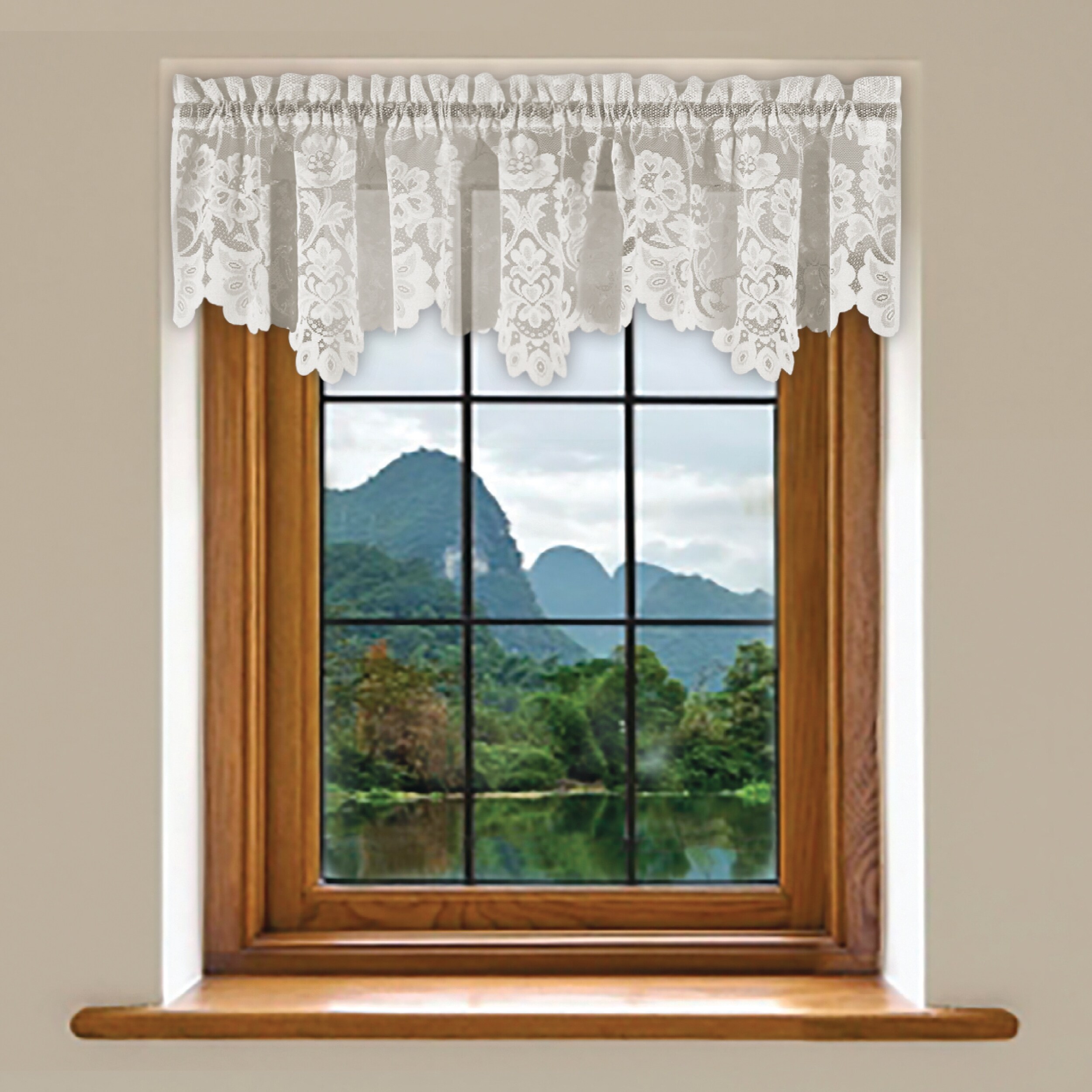 Floral Lace Kitchen Curtain, Cafe Tier, Valance or Swag Curtain