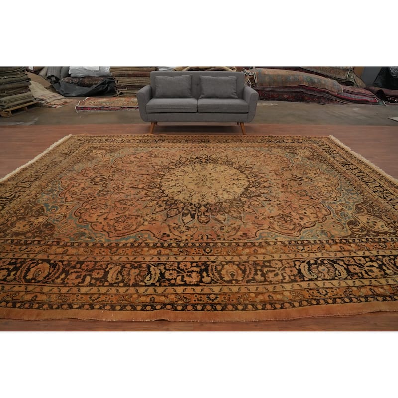 Hand Knotted Oriental 100% Wool Carpet Traditional Floral Oranges & Rust Tabriz Area Rug - 12' 10'' X 10' 0''