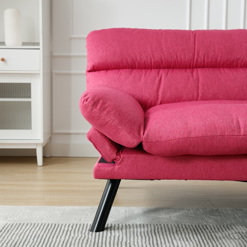 Modern Upholstered 2 Seaters Sleeper Sofa with Thick Cushion and Metal Feet