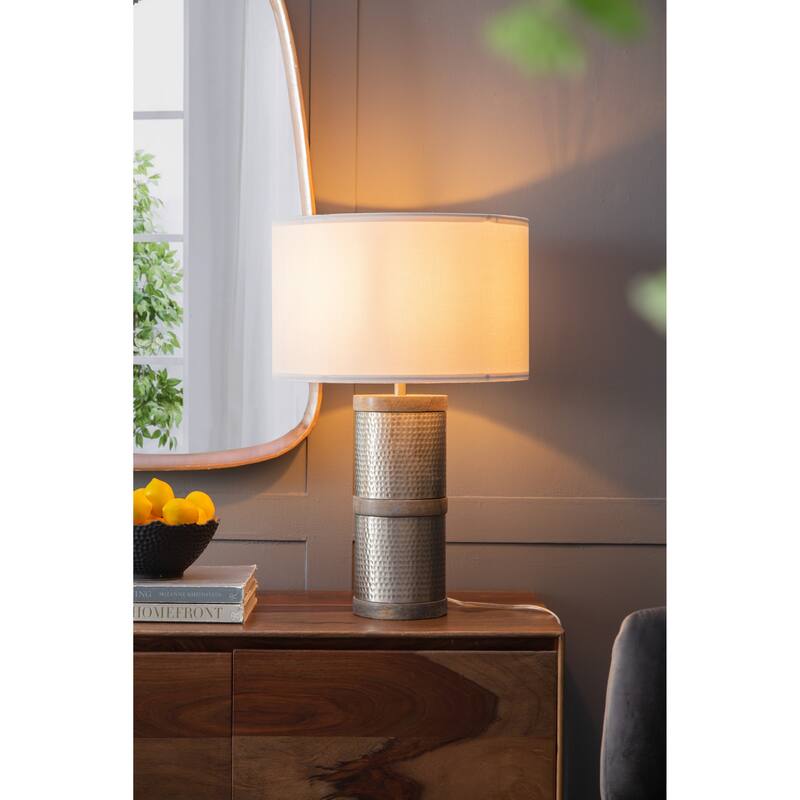 D16x24.4" Hammered Iron Table Lamp with Mango Wood(Lamp Shade Assembly Required)