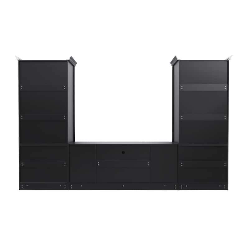 128" Wall Unit Entertainment Center with Bookshelves, Wood Media Console TV Storage Cabinets with Glass Doors for TVs up to 80"