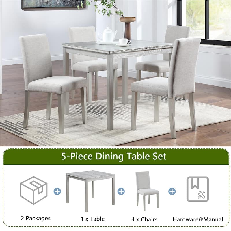 5 Piece Wooden Dining Table Set Kitchen Table Set with a Square Table and 4 Upholstered Chairs Wooden Dining Room Table