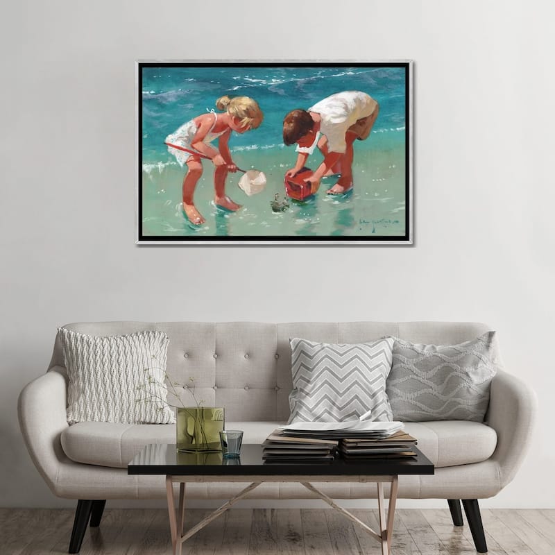 iCanvas "Kids And Crab" by John Haskins Framed
