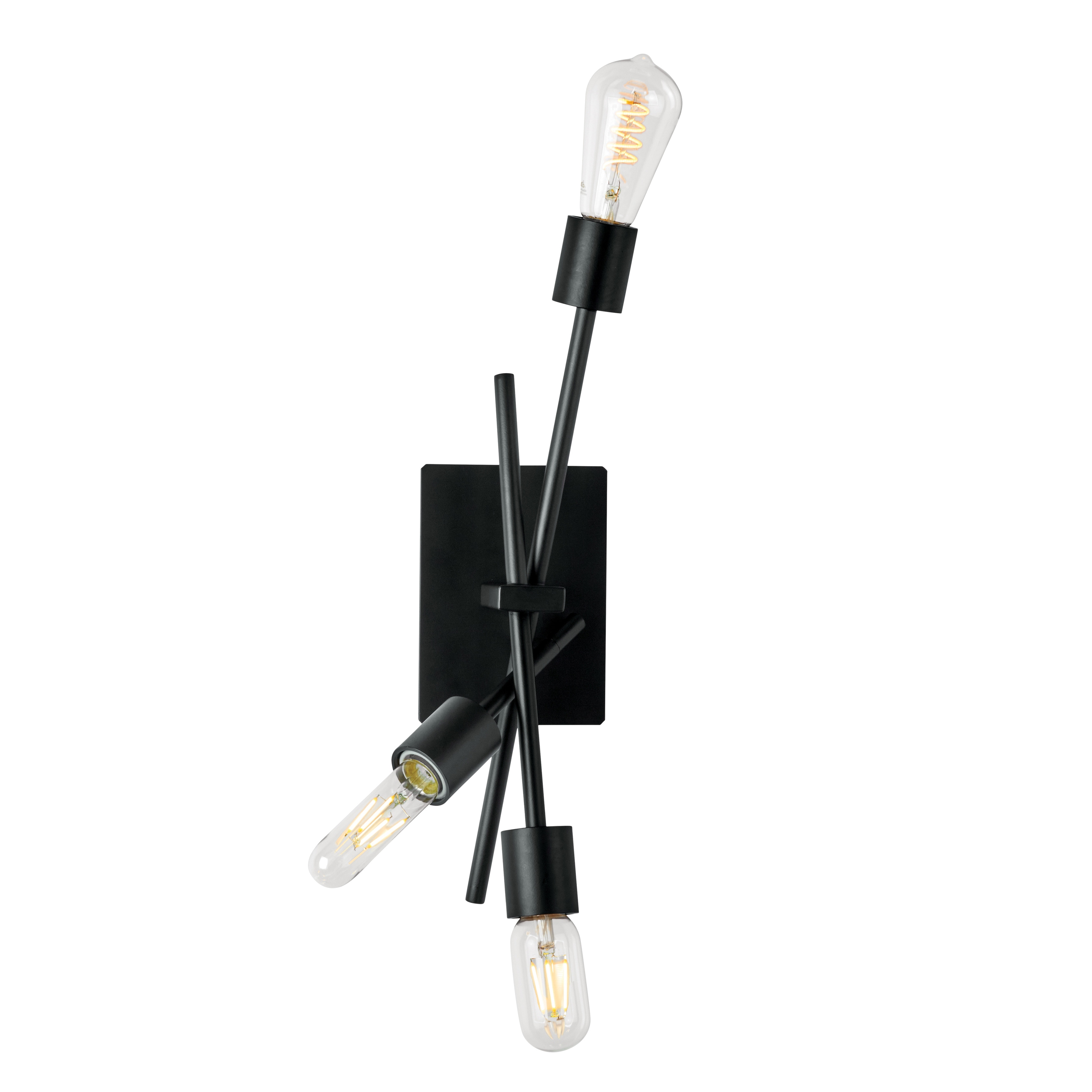 Stick 16.75'' High 3-Light Sconce - Matte Black - 16.75 inch Tall