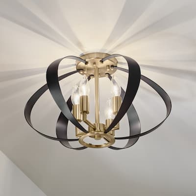 Kichler Lighting Cecil 17.75 in. 4-Light Champagne Bronze and Black Oval Flush Mount Light