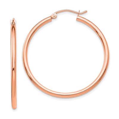Curata 14k Rose Gold Polished Hoop Earrings - 35x35mm