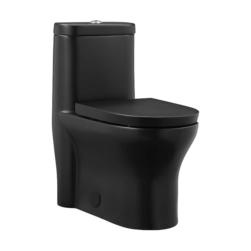 Trocadero One-Piece Elongated Toilet Dual-Flush, Matte Black 1.1/1.6 Gpf - 27.55" x 14.55" 30.3"