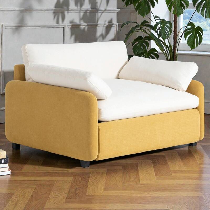 50" Oversized Chenille Accent Chair, Wide Deep Seat Upholstered Armchair with Pillows