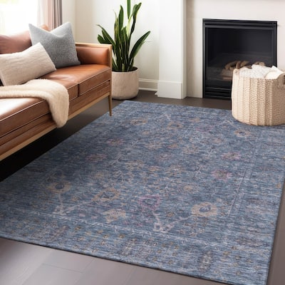 Machine Washable Indoor/ Outdoor Vintage Traditional Chantille Rug