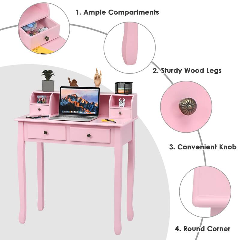 Costway Writing Desk Mission White Home Office Computer Desk 4 Drawer