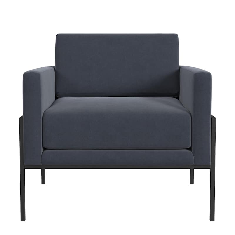 Fiam Accent Armchair, Steel Blue Velvet, Modern Black Metal Legs
