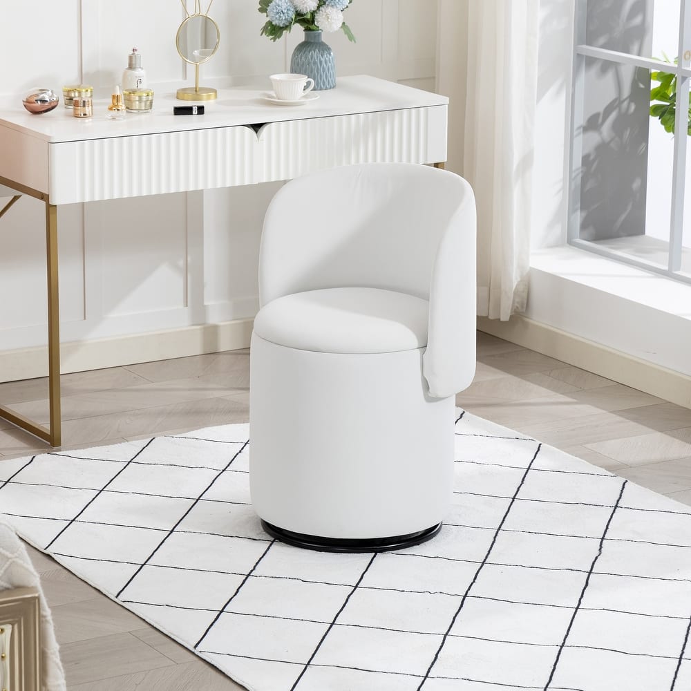 Stylish Upholstered Barrel Chair: 360°Swivel Vanity Stool for Bedroom & Dining Chair, Built-in Storage, Soft Padded Accent Seat